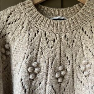 Mango MNG Tan Bobble Knit Cottagecore Heathered Oatmeal Nordic Inspired Medium
